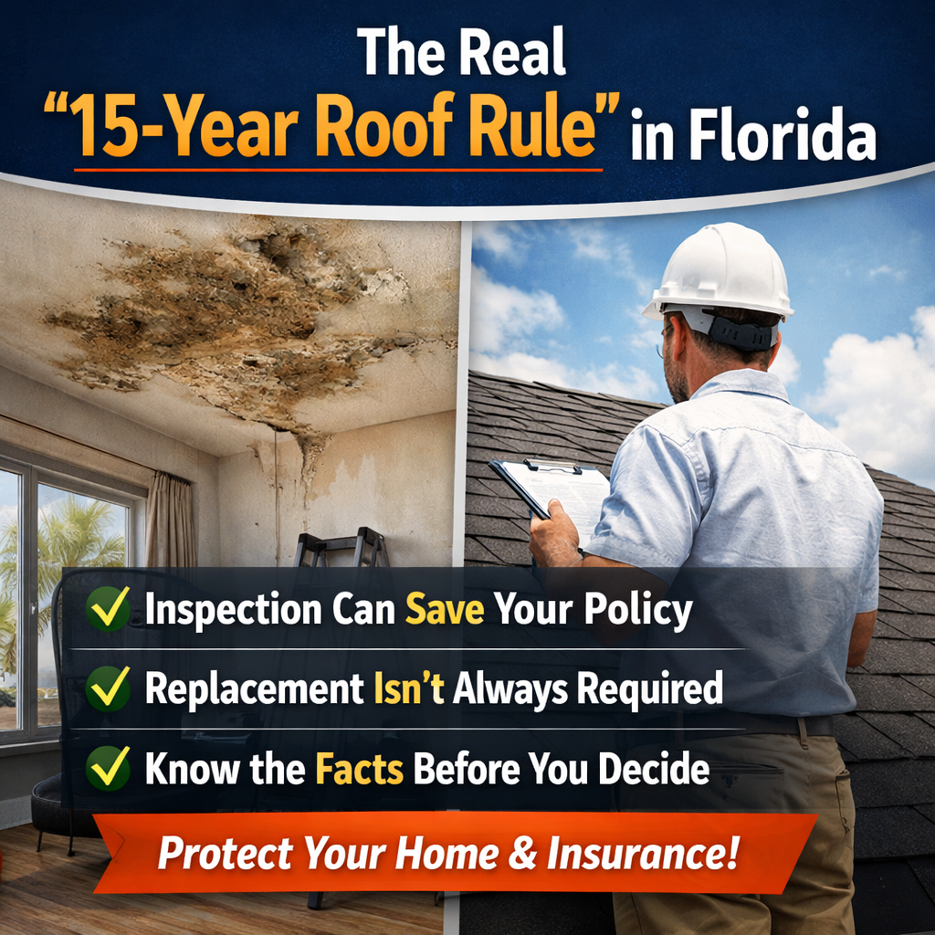 Florida 15-year roof insurance rule explained with professional roof inspection