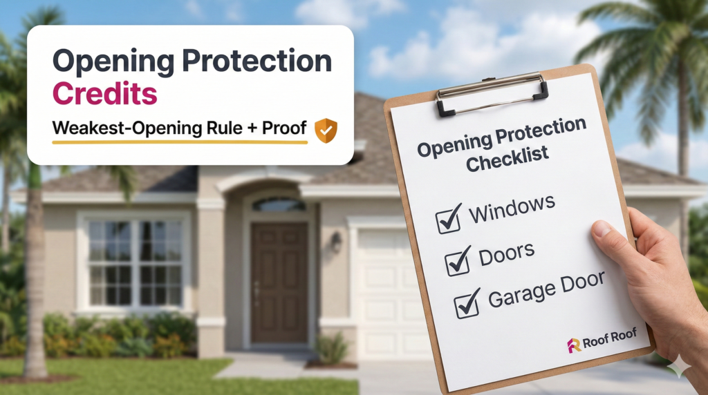 Opening protection wind mitigation credits weakest opening rule documentation checklist Florida